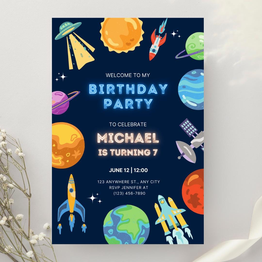 Kids Space Party Invite | Printable Galaxy Theme | 5.5x8.5in | Printable Kids Party Invite | Outer Space Design | Digital Download