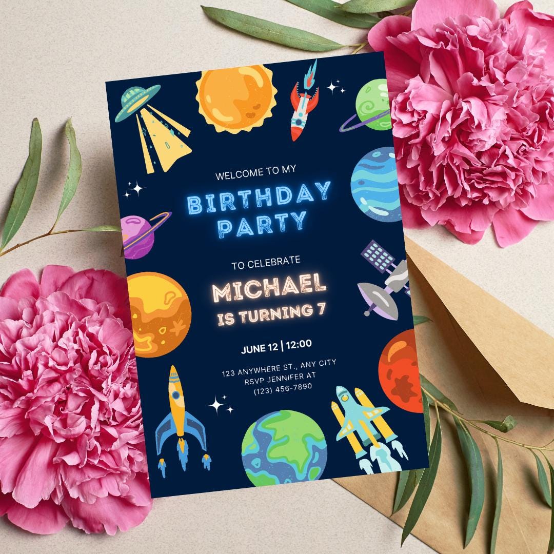 Kids Space Party Invite | Printable Galaxy Theme | 5.5x8.5in | Printable Kids Party Invite | Outer Space Design | Digital Download