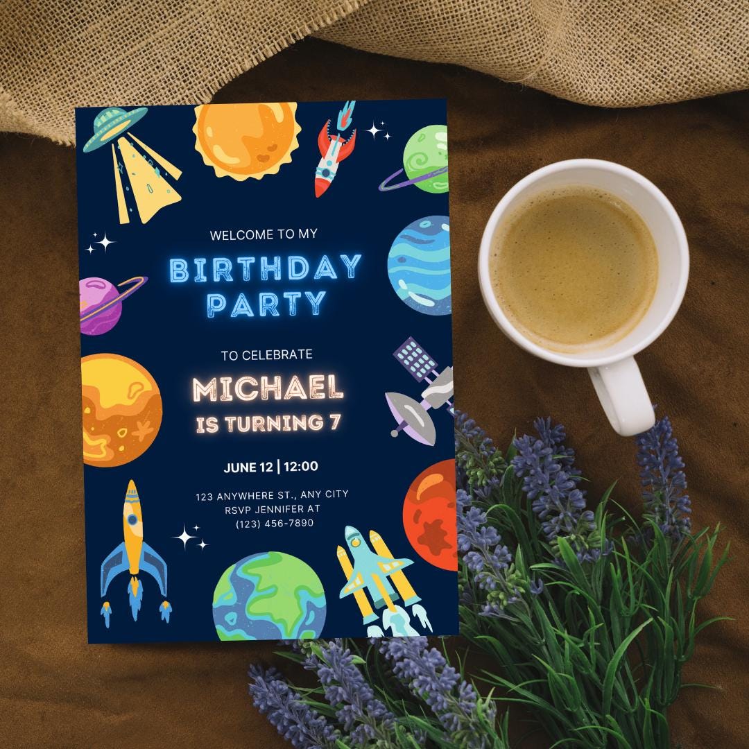Kids Space Party Invite | Printable Galaxy Theme | 5.5x8.5in | Printable Kids Party Invite | Outer Space Design | Digital Download