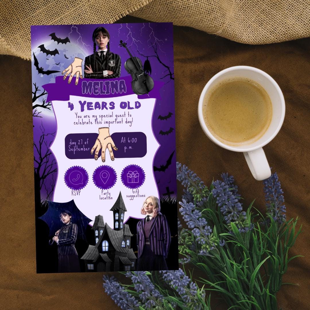 Wednesday Addams Birthday Invitation | Spooky Gothic Party Invite | Editable Digital Download | Kids Birthday Printable