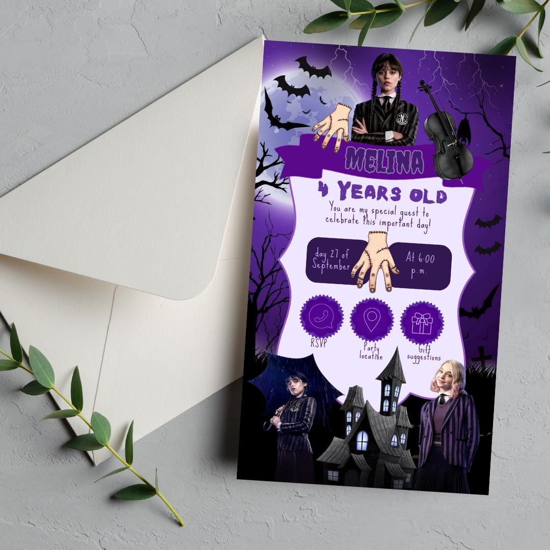 Wednesday Addams Birthday Invitation | Spooky Gothic Party Invite | Editable Digital Download | Kids Birthday Printable
