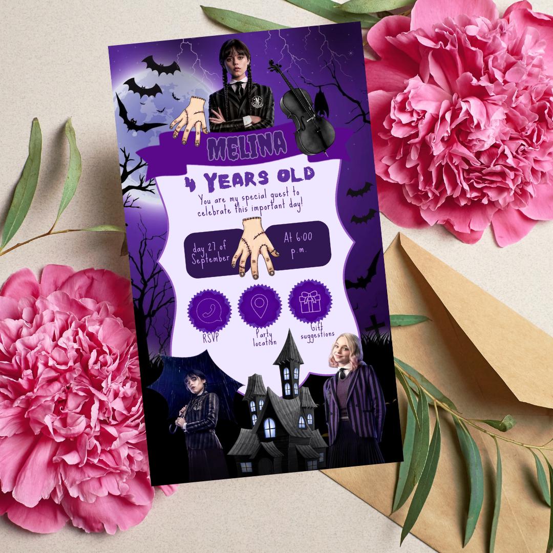 Wednesday Addams Birthday Invitation | Spooky Gothic Party Invite | Editable Digital Download | Kids Birthday Printable