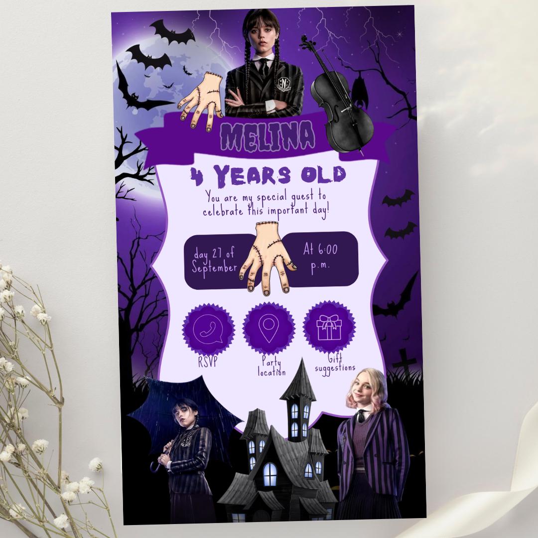 Wednesday Addams Birthday Invitation | Spooky Gothic Party Invite | Editable Digital Download | Kids Birthday Printable