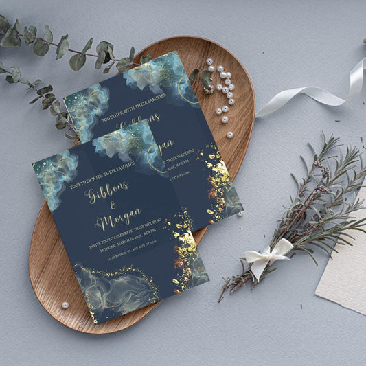 Beautiful and Elegant Navy & Gold Wedding Invitation | Editable Digital Download | Modern Floral Wedding Invite | Printable Wedding Template