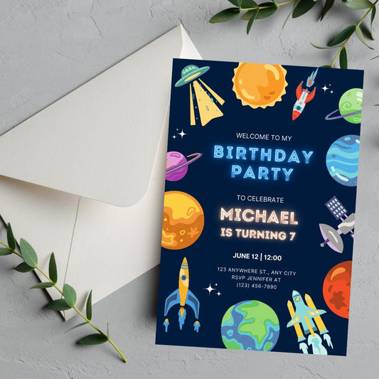 Kids Space Party Invite | Printable Galaxy Theme | 5.5x8.5in | Printable Kids Party Invite | Outer Space Design | Digital Download