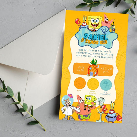 SpongeBob Birthday Invitation | Underwater Party Invite | Editable Digital Download | Kids Birthday Printable
