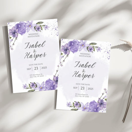 Elegant Purple Floral Wedding Invitation | Customizable Save the Date | Printable Template for Modern Weddings